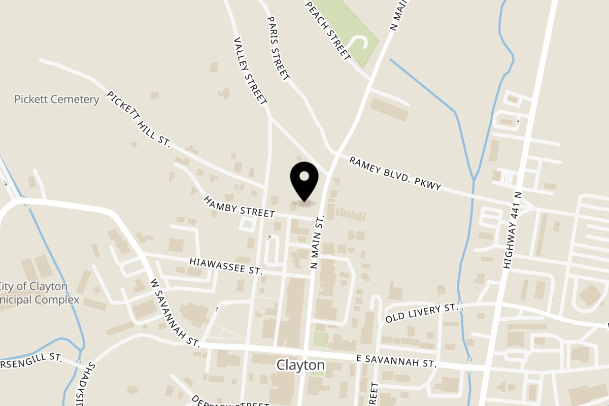 Map showing the location of The Hush Cuban Kitchen Clayton on 173 N Main St in Clayton